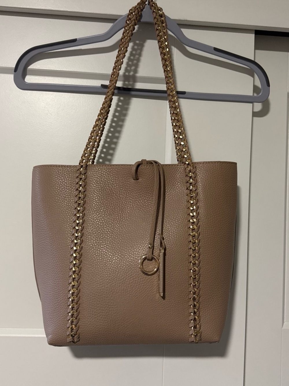 Braided-Chain Taupe Tote Bag - Unbranded